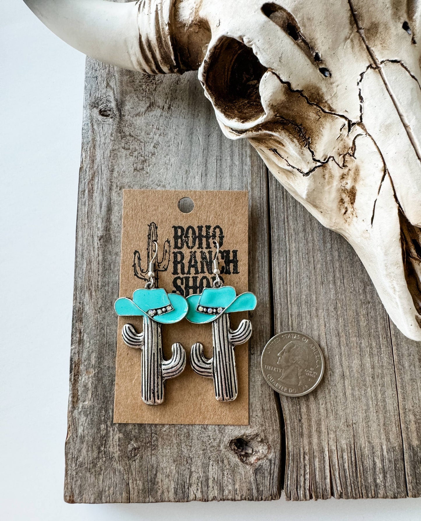 Cactus Cowboy Hat Dangle Earrings - pink - turquoise