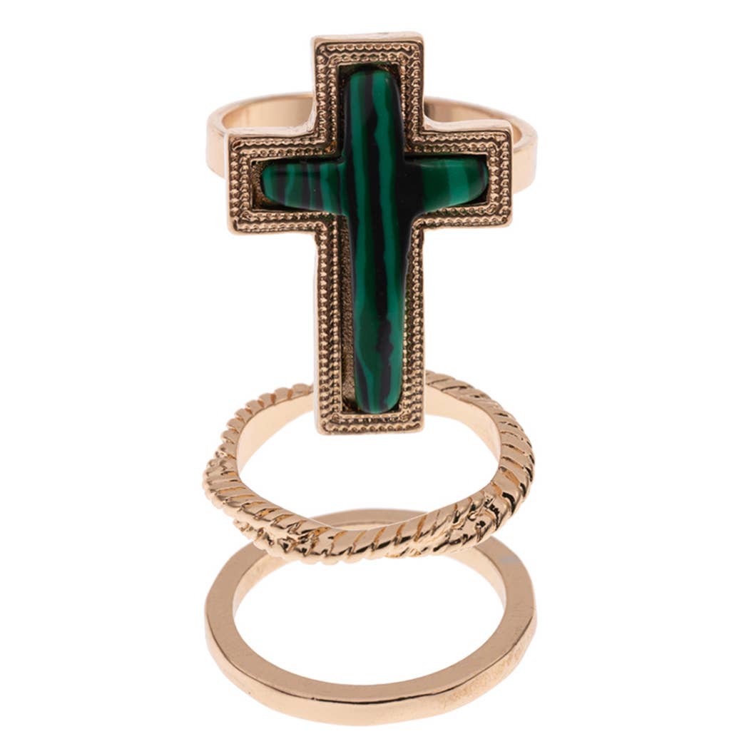 3PCS-Cross Semi-Precious Stone Ring Set