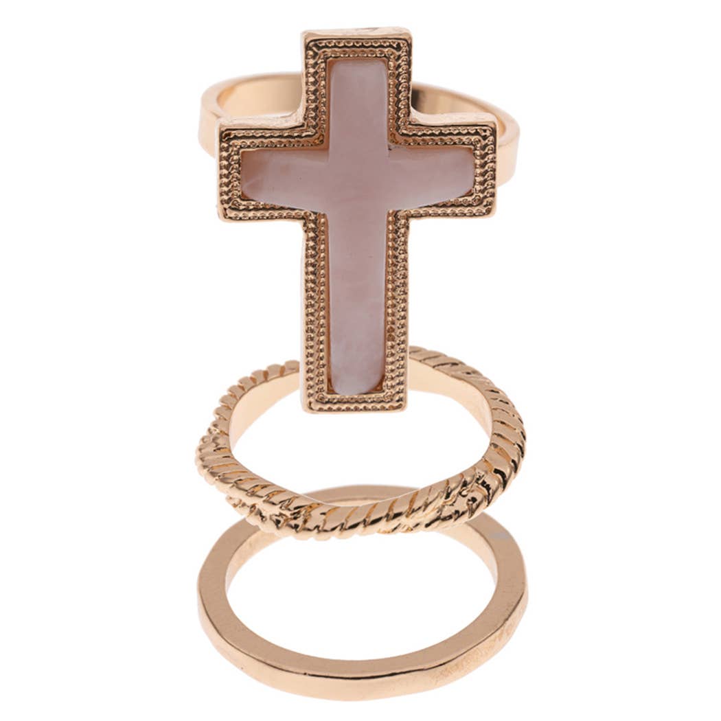 3PCS-Cross Semi-Precious Stone Ring Set