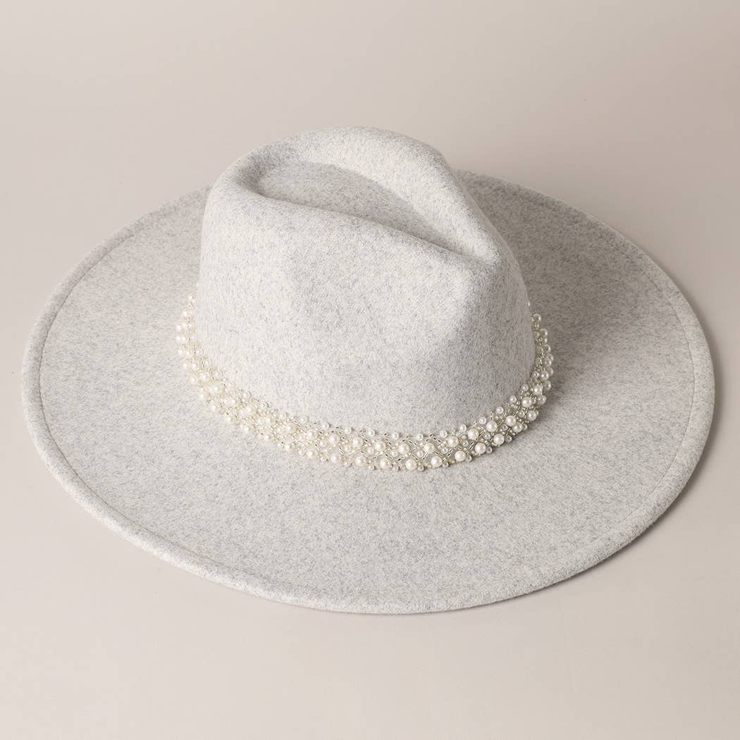 Pearl Detail Felt Fedora Panama Hat