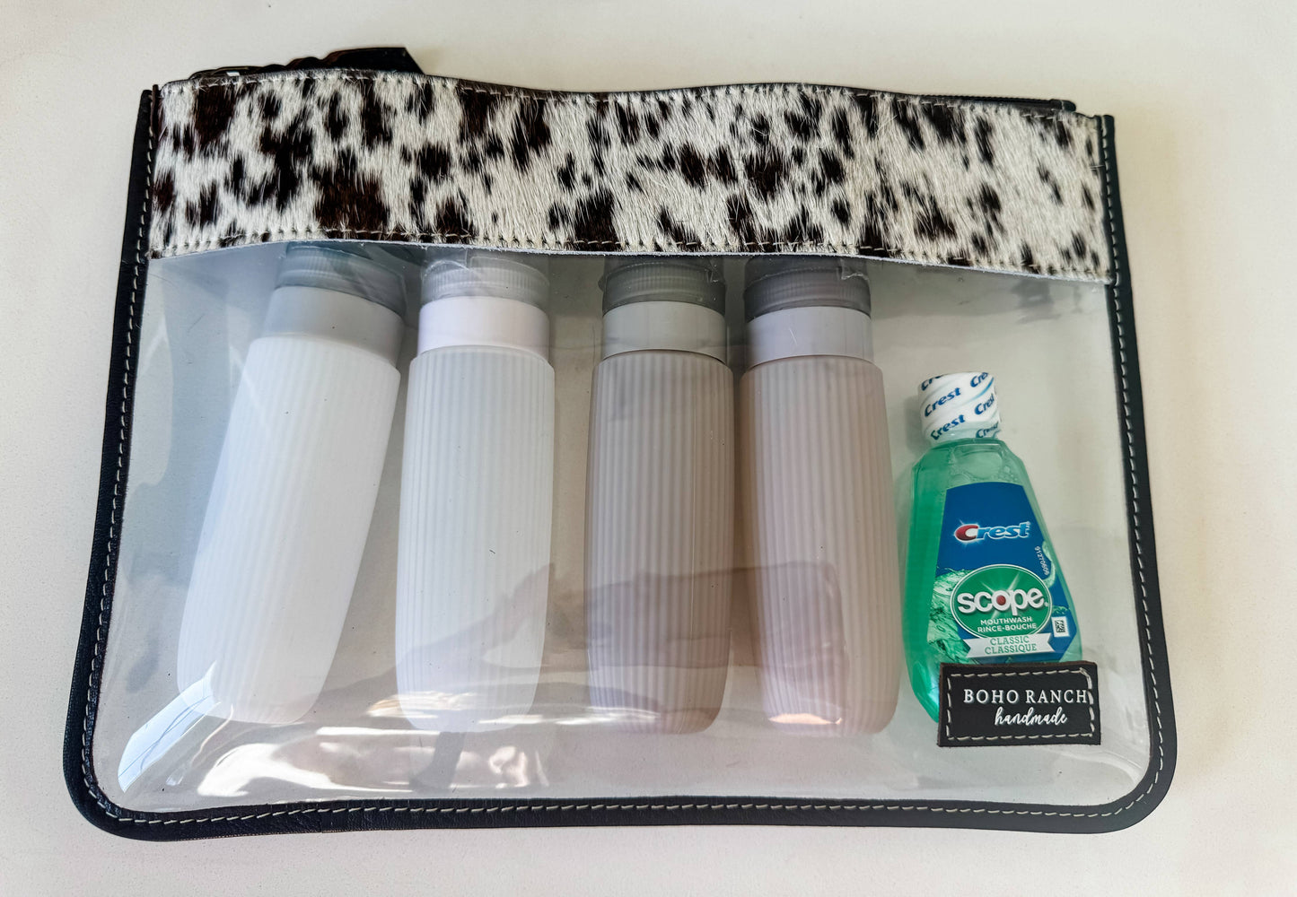 Cowhide Clear Toiletry Makeup Bag, organizer, Travel