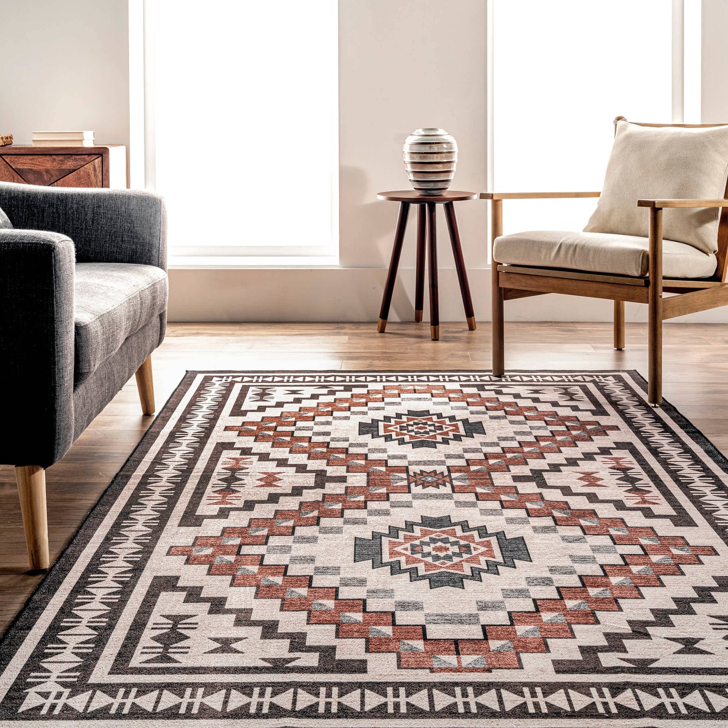Leighton Machine Washable Southwestern Medallion Area Rug