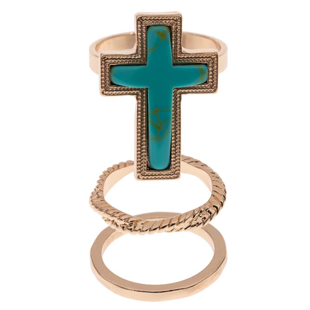 3PCS-Cross Semi-Precious Stone Ring Set