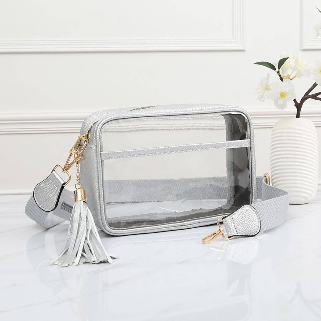 Solid Color Outlined Clear Crossbody Bag