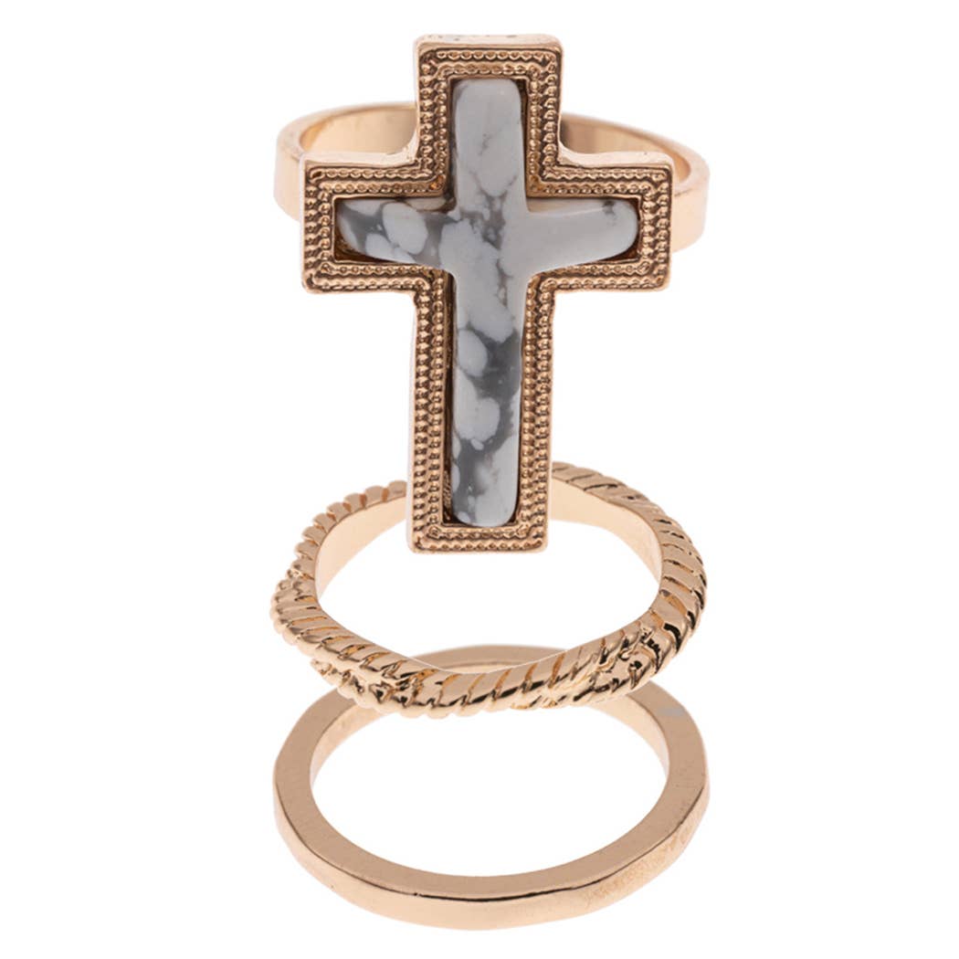 3PCS-Cross Semi-Precious Stone Ring Set