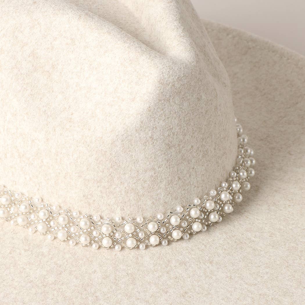 Pearl Detail Felt Fedora Panama Hat