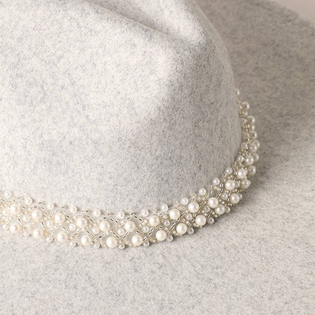 Pearl Detail Felt Fedora Panama Hat