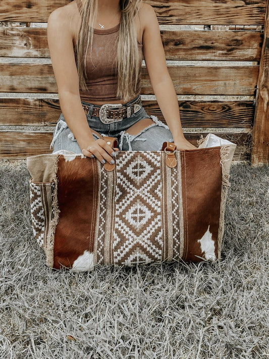 Brown Cowhide Travel Overnight Myra Weekender Bag