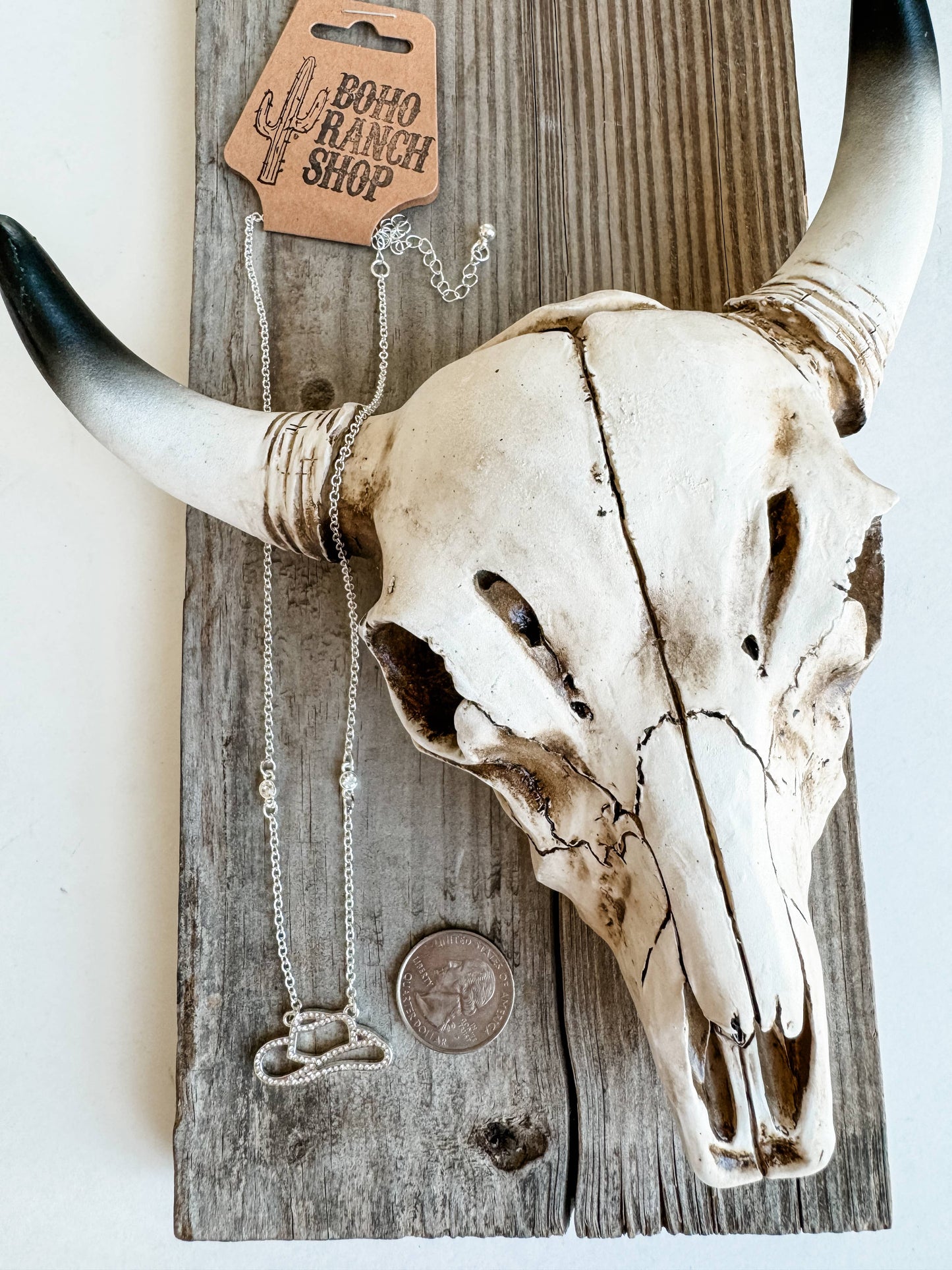 Western Dainty Silver gold Necklace - cowboy boots hat bow