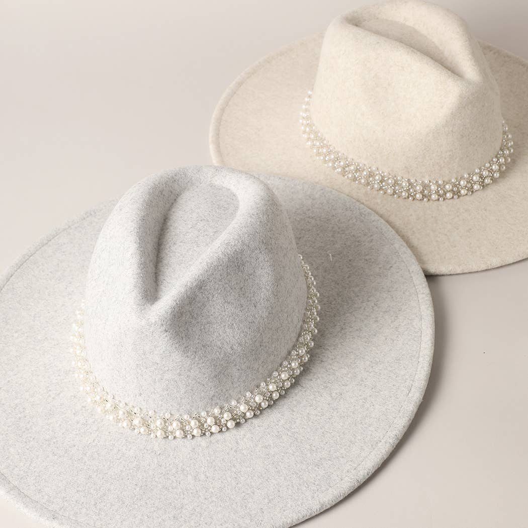 Pearl Detail Felt Fedora Panama Hat