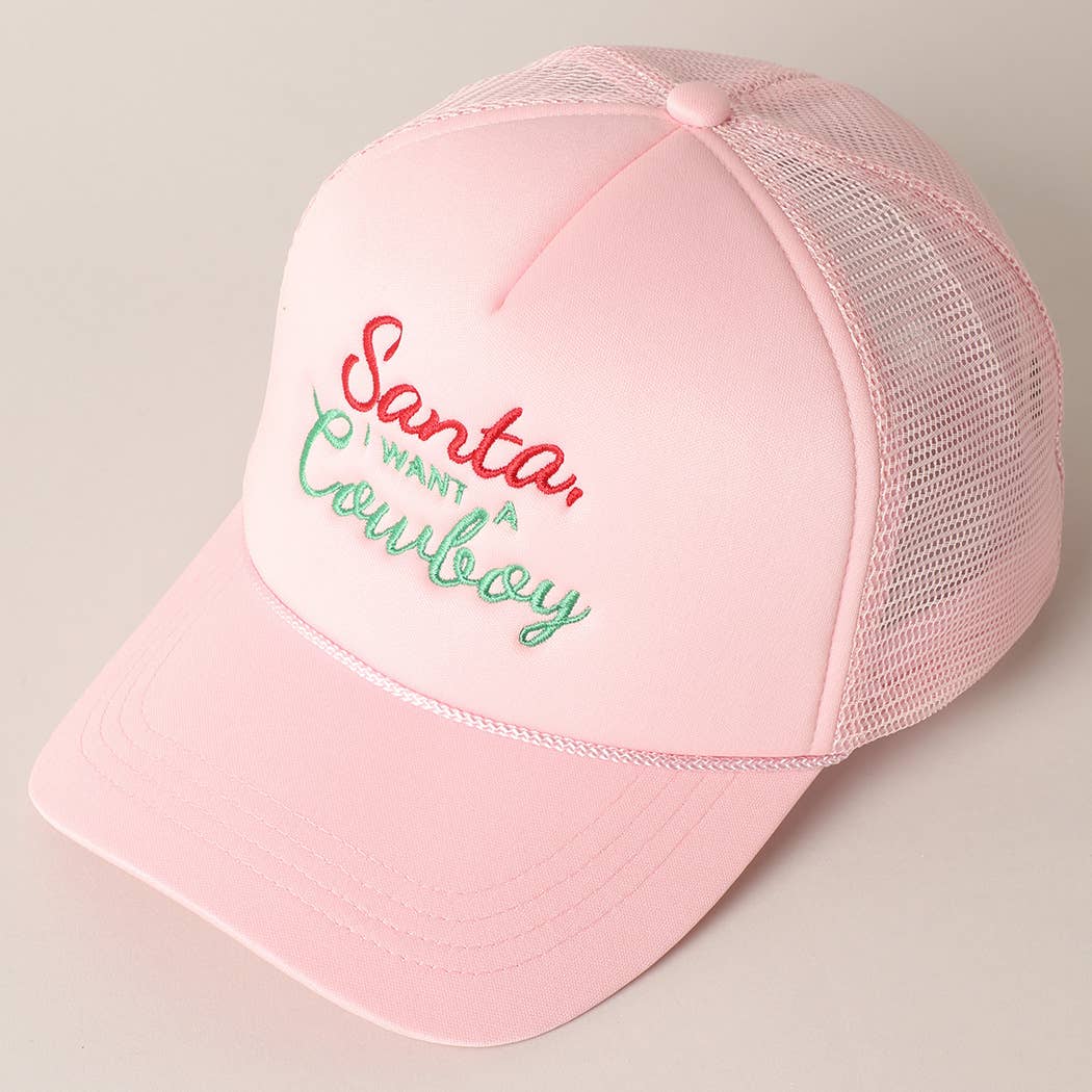 Santa I want a Cowboy Mesh Back Trucker Hat