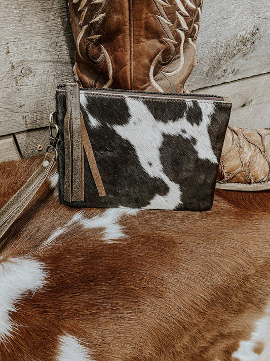 Trendy Cowhide Wristlet Clutch