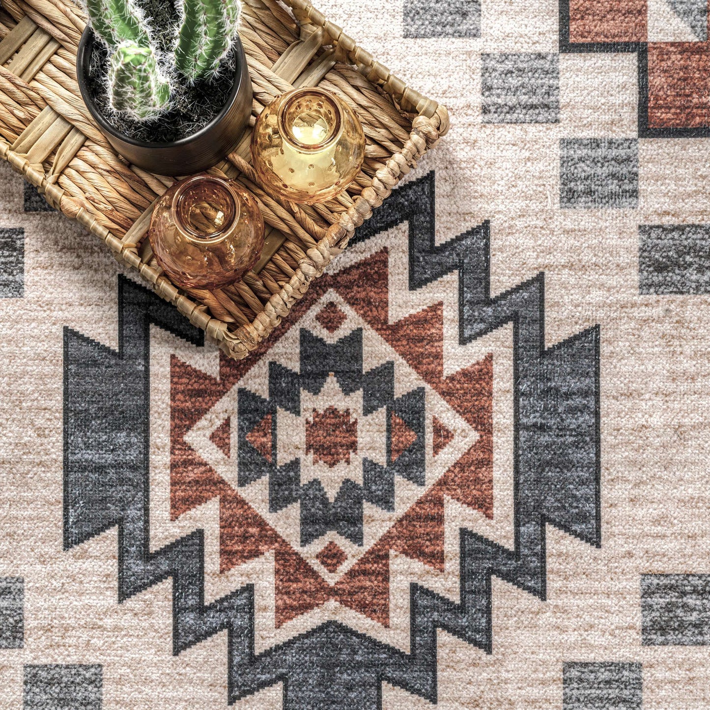 Leighton Machine Washable Southwestern Medallion Area Rug