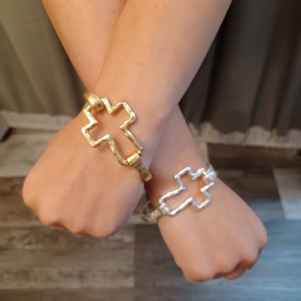 Beautiful Cross Cuff Bracelet Gold or Silver