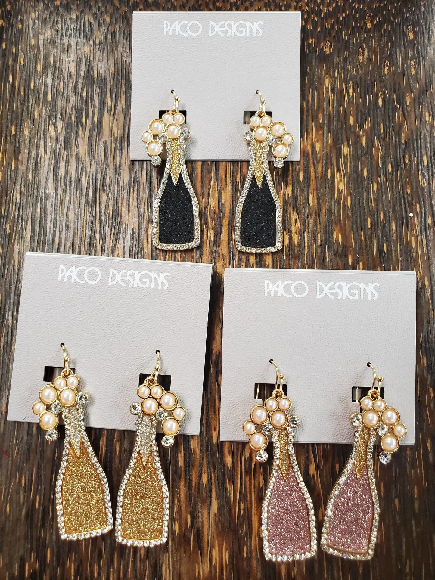 Gorgeous Crystal Champagne Bottle  Earrings. POP!