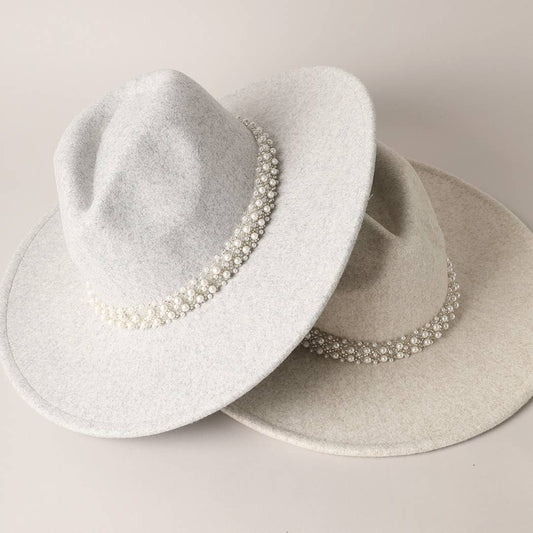 Pearl Detail Felt Fedora Panama Hat