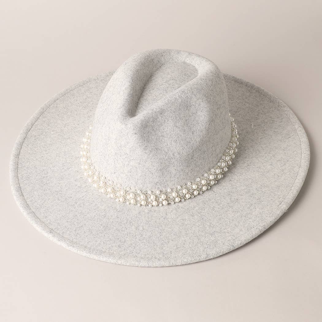 Pearl Detail Felt Fedora Panama Hat