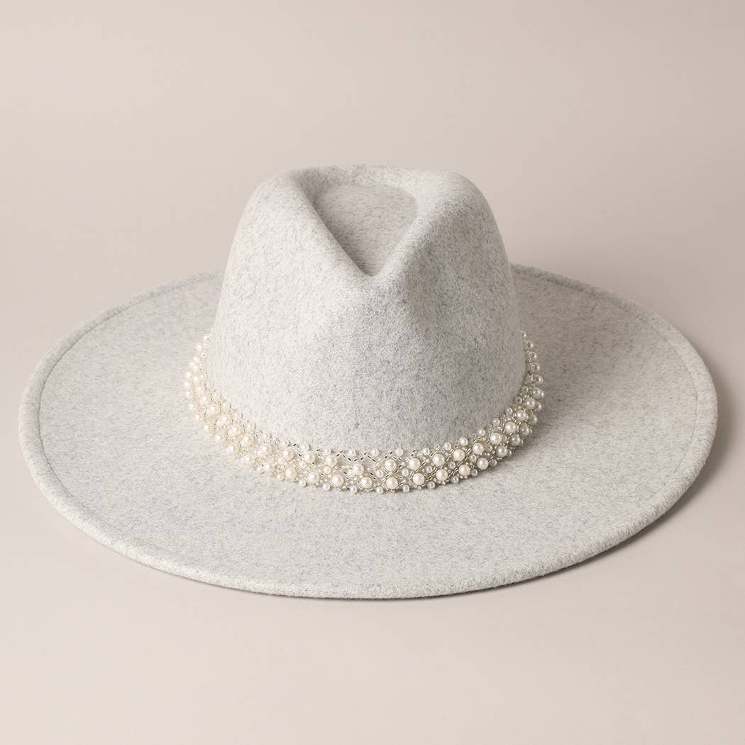 Pearl Detail Felt Fedora Panama Hat