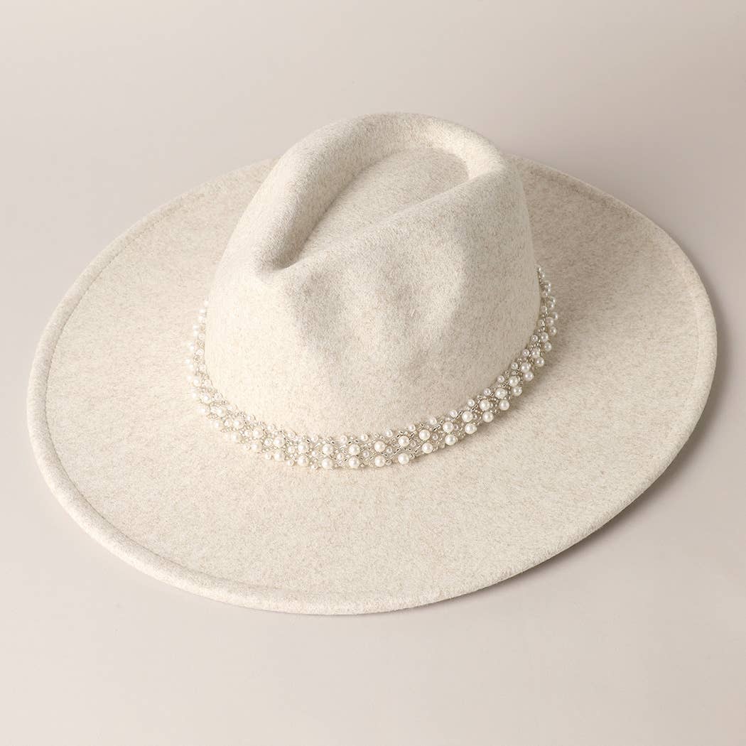 Pearl Detail Felt Fedora Panama Hat